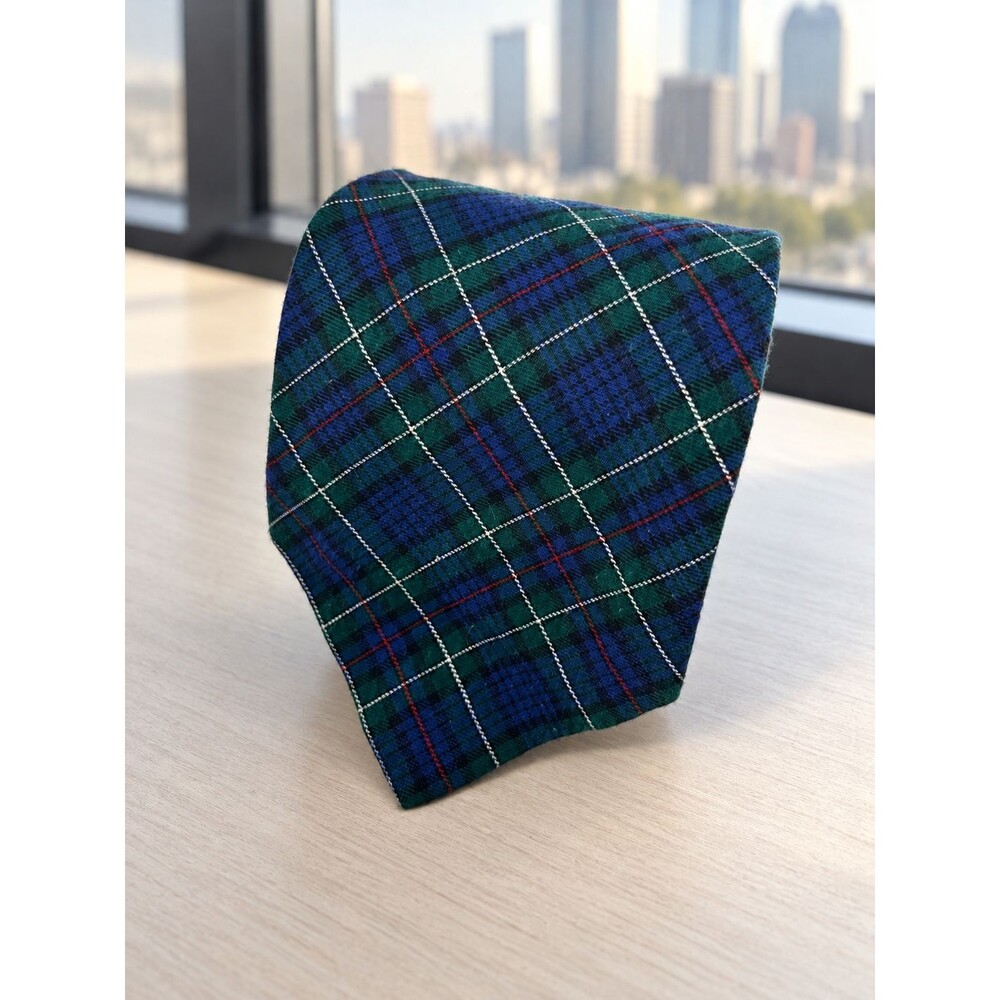 Polo Ralph Lauren Tie Blue Green Tartan Plaid Cotton Handmade USA 46.5" x 3.75"